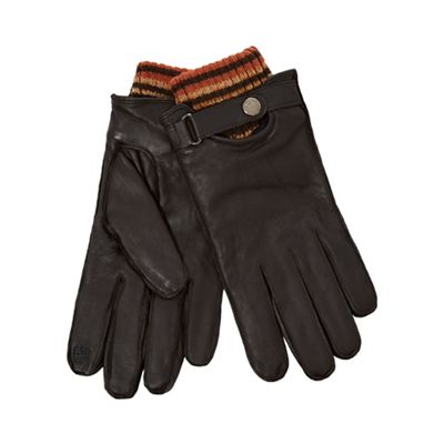 RJR.John Rocha Brown leather knit cuff gloves